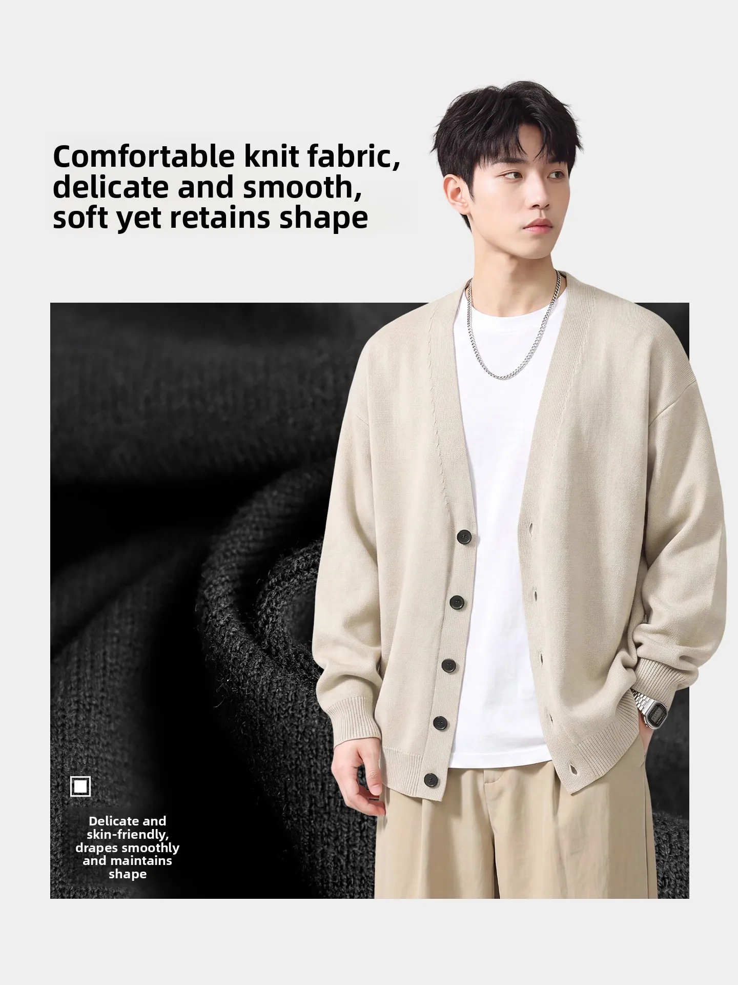 Baleno Men's Knitted Open Cardigan Sweatshirt Loose Casual Outerwear Fashionable Autumn Collection Comfortable V-Neck Long Sl...