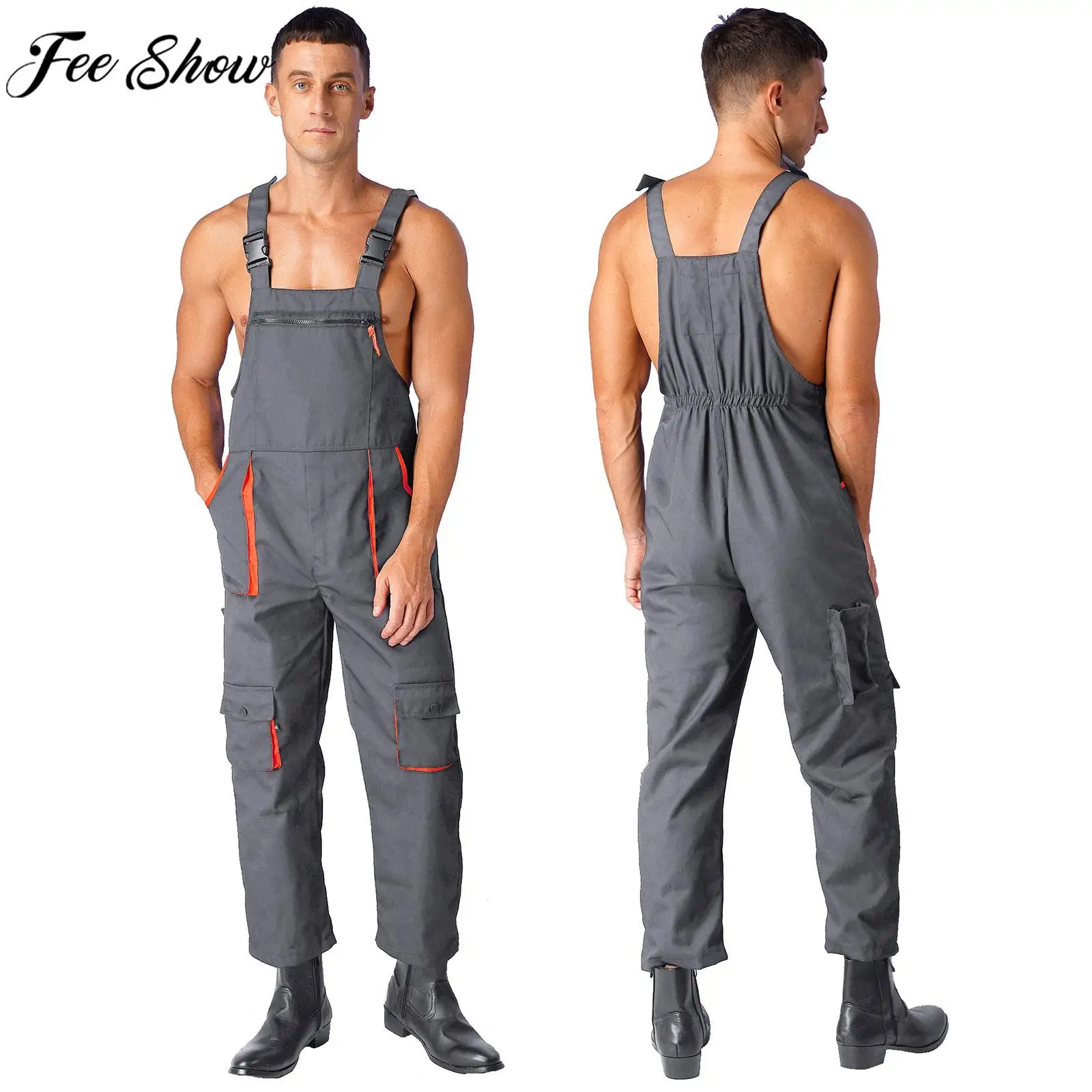 

Men Overalls Work Uniform Adjustable Straps Wear Resistant Jumpsuit Workshop Maintenance Construction Labor Protection Coveralls