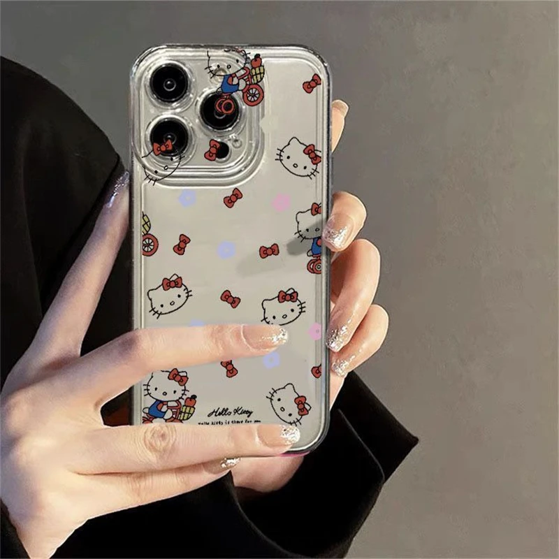 Japan HelloKitty Cute KT Cat Red Bow Phone Case For iPhone 14 12 13 11 15 16 Pro Max XR 8 PLUS Silica Gel Y2K Cartoon Cover