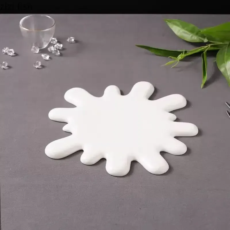 Ceramic Dinner Plate Creative Irregular Flat Plate Steak Plate Plates Dessert Snack Plates Sushi Pure White Tableware