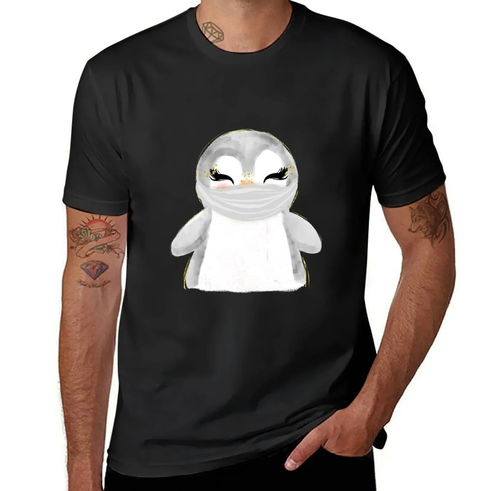 

Cute Penguin Wearing Face Mask T-Shirt new edition anime figures t shirt for men