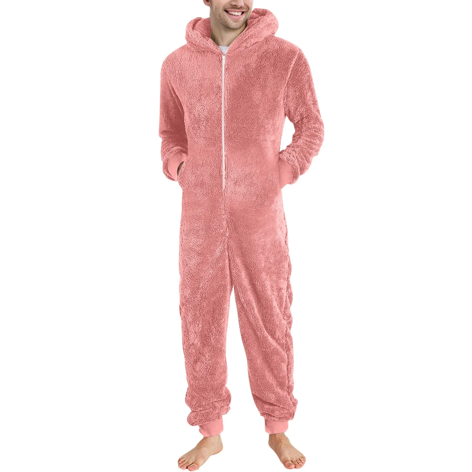 Mono de invierno cálido para hombre, pijama Polar con cremallera, mono de felpa sólido con capucha, 5xl talla grande, novedad