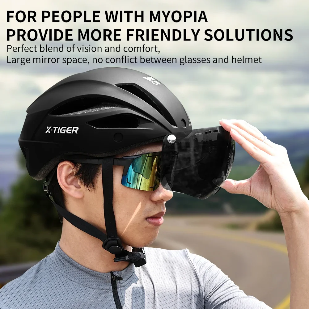 X-TIGER Capacete de ciclismo Capacete de mountain bike integrado com óculos à prova de vento Ciclismo Esportes Capacete de proteção Capacete de segurança