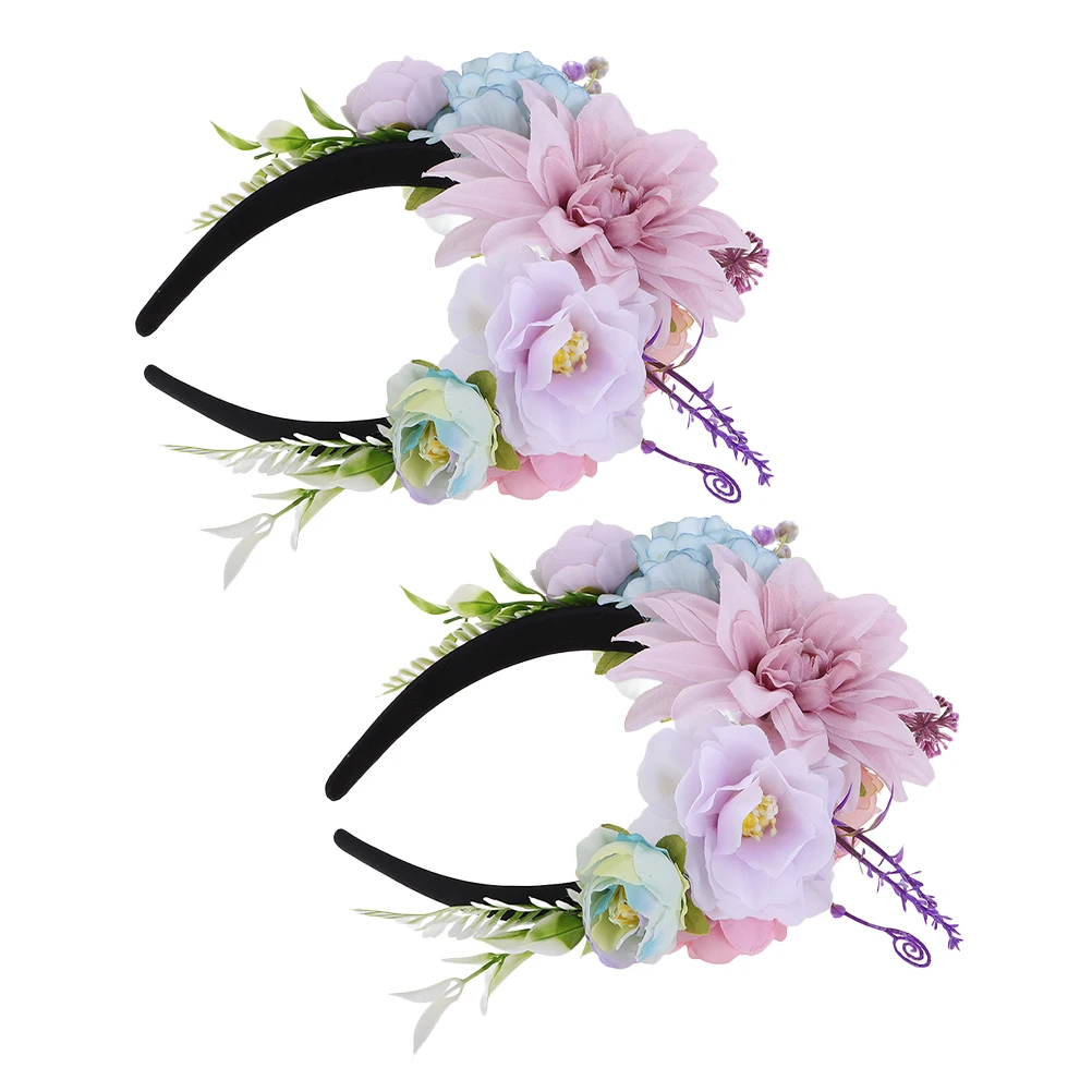 

2pcs Wedding Floral Crown Faux Flowers Realistic Lightweight Party Bridal Hair Accessories Bridesmaids Festival Photo Props