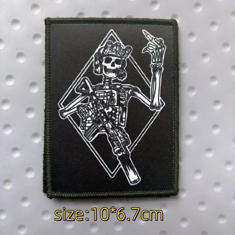 Skull Man Gun Tactical Backpack Patch Cloak Evil Skul Death Pays A Glass of Wine Military Morale Badge Backpack Stickers