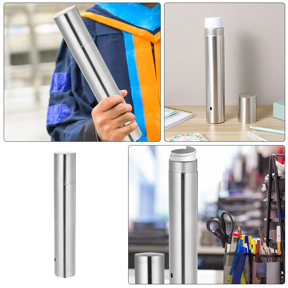 Document Tube Certificate Holder Protective Case Pipe Rack Birth Stainless Steel Office Poster