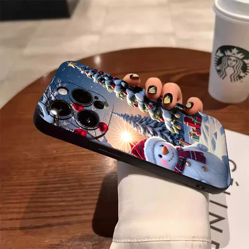 Creative Winter Cute Snowman Christmas Tree Pattern Case For iPhone 17 16 Pro Max 15 14 13 12 11 XS XR 7 8 Plus 16E 17 Air Cover - náhled 4