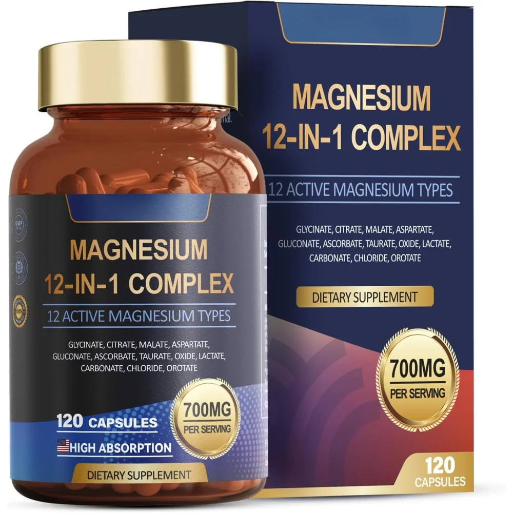 

12 in 1 Magnesium Supplement with Glycinate Citrate Malate Oxide Taurate Aspartate Orotate Magnesium Relaxation,Muscle,Heart Sup