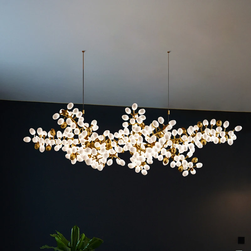 

Postmodern Luxury White glass Chandelier Living Room Decoration LED Lighting Long grape string Hanging Light