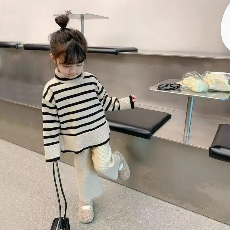 

Winter Children's Sets Children Girls Sweater Top Over Knitted Flared Pant 0-7 Year Old Girl Clothes Knitted Sweater+Pants 2 Pcs