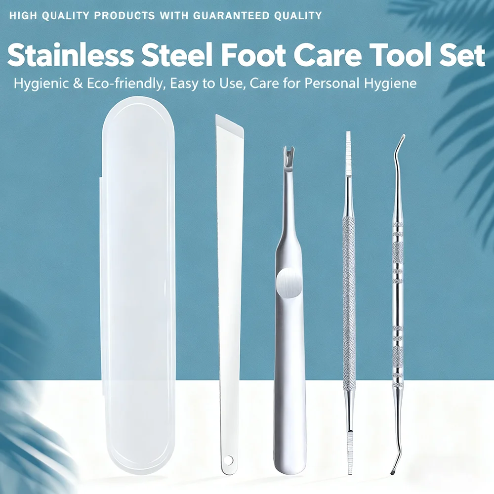 1/4-teiliges Pediküre-Set - Edelstahl-Nagelhautschieber & Eingewachsener-Nagel-Entferner, Doppelseitiges Fußpflege-Kit für Zuhause & Reisen