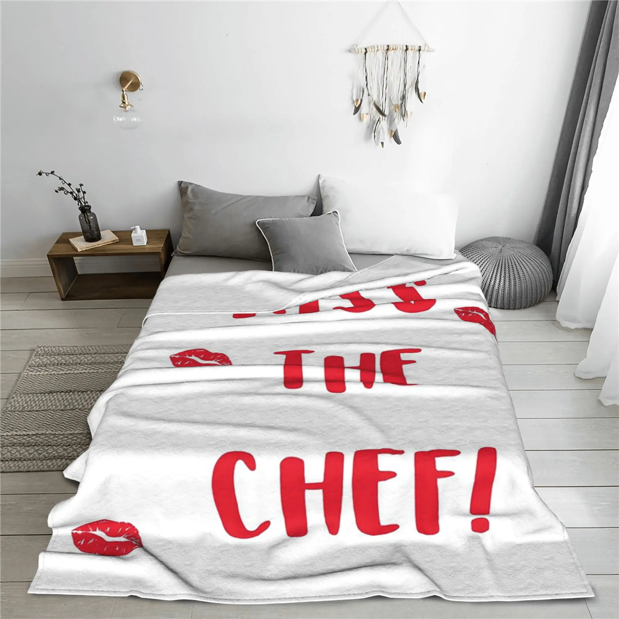 Kiss the Chef Blankets Super Soft Fleece Sofa Throw Blanket for Home Bedroom Office Throws Bedspread Quilt