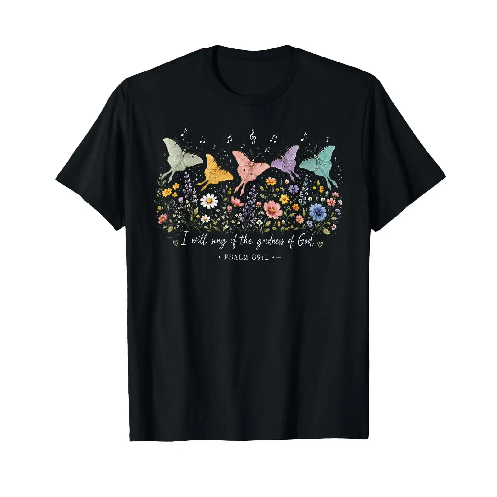 I Will Sing of the Goodness God Worship Floral Luna Moth T Shirt vintage Washed Stylish Breathable Soft fashion streetwear