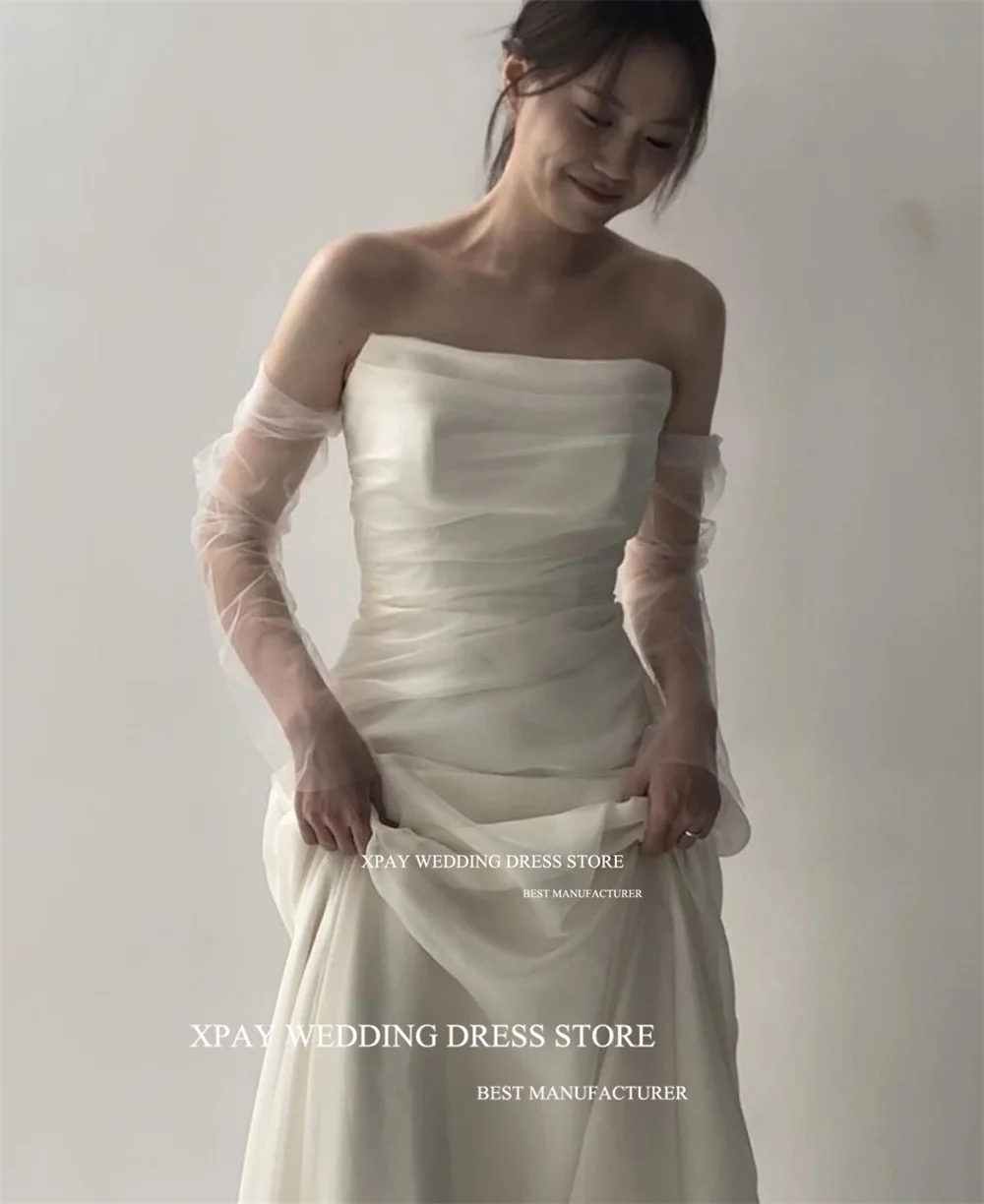 XPAY-vestidos de novia de sirena coreana sin tirantes, vestido de novia de manga larga para Sesión de fotos, vestido de novia personalizado para el suelo