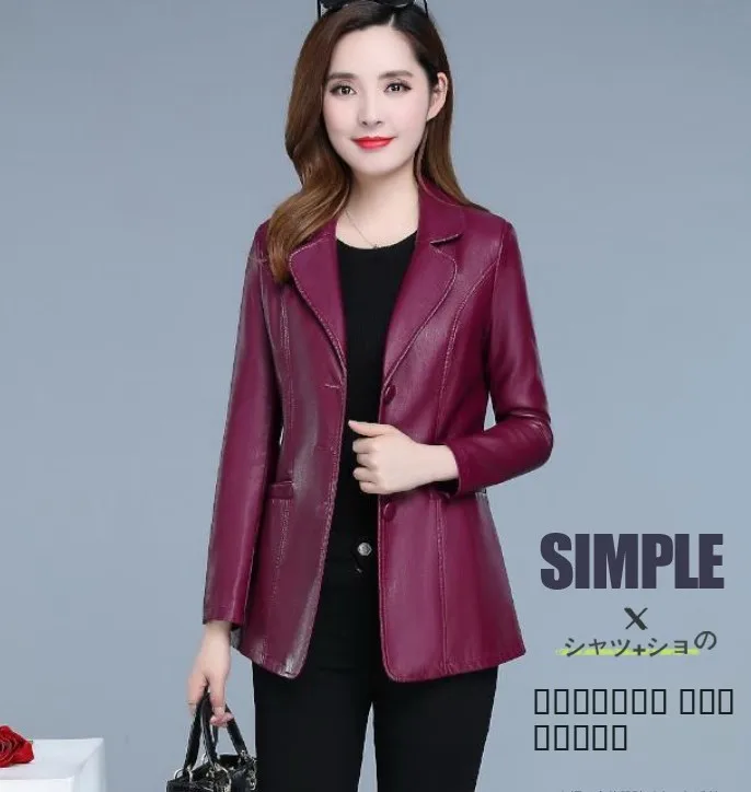 

Faionable ort Leather Jaet Women's Slim Fit Suit Sle Coat Spring Autumn Winter PU Leather Long Sve 3D Detail