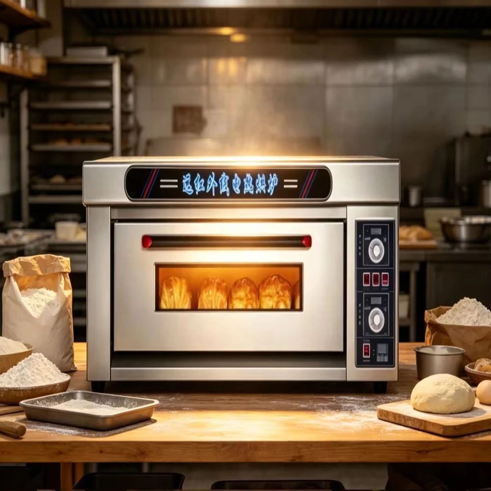 Stainless Steel Instrument Panel Interior Lamp Auto Thermostat 1 Layer 2 Tray Far Infrared Bakery Oven For Bread Cake Pizza Shop