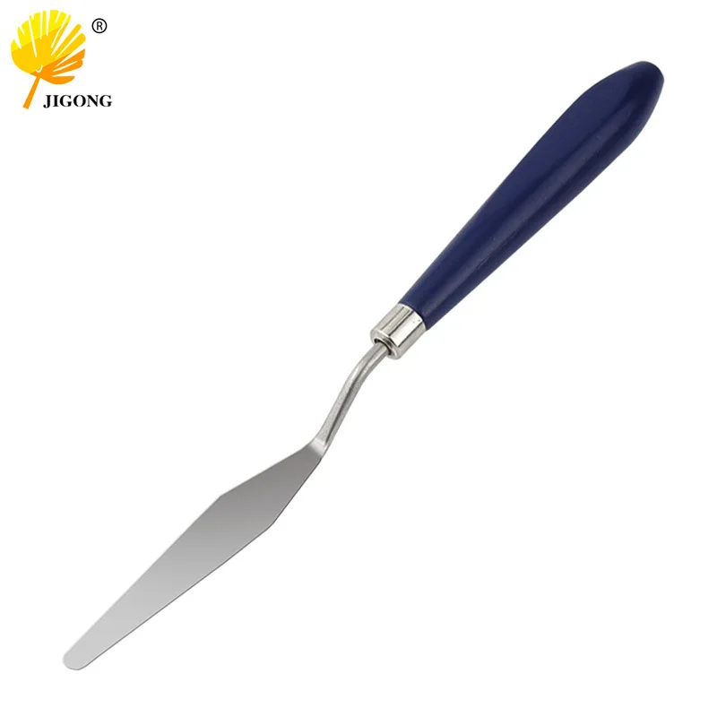 Blue wooden handle scraper painting supplies, art paint palette knife oil painting scraper, single stainless steel oil painting