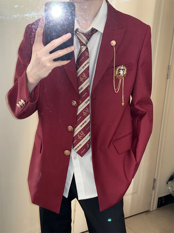 

Red ex Korean Sle DKJK Suit Jaet Casual Leisure Busin Wind Long Sve Single Buttoned Coat for Couples