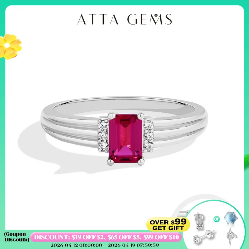 

ATTAGEMS Emerald Cut 1CT 5x7mm Lab Grown Ruby Rings for Women Original 925 Sterling Silver Ring Engagement Party Classic Jewelry