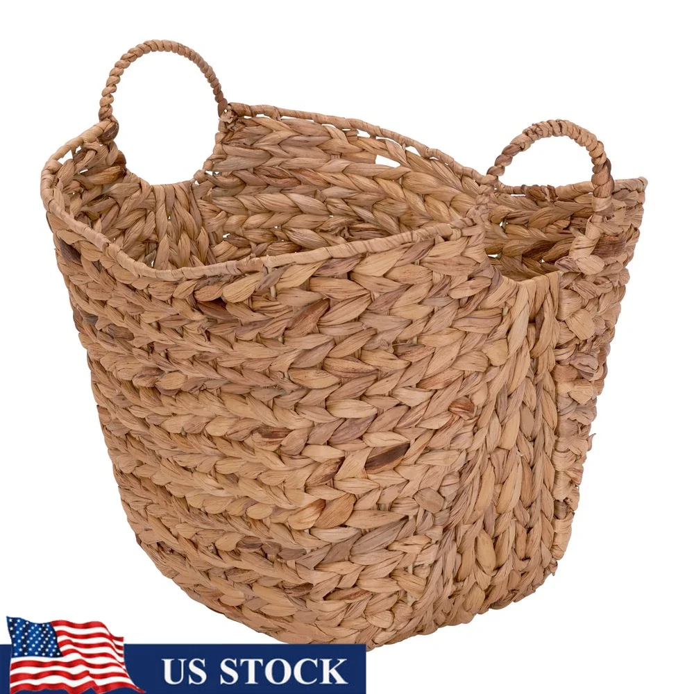 

Natural Water Hyacinth Woven Storage Basket with Handles Decorative Organizer Home Living Room Bedroom Office Craft Room