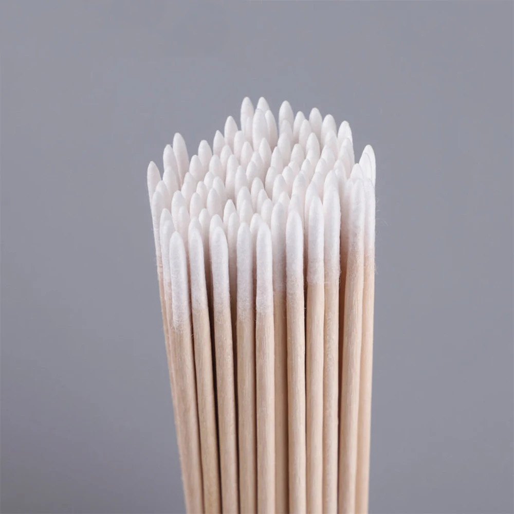 100Pc Disposable Wood Handle Cotton Swab Nail Seam Cleaning Makeup Glue Removing Multi-functional Pointed Cotton Swabs for Home