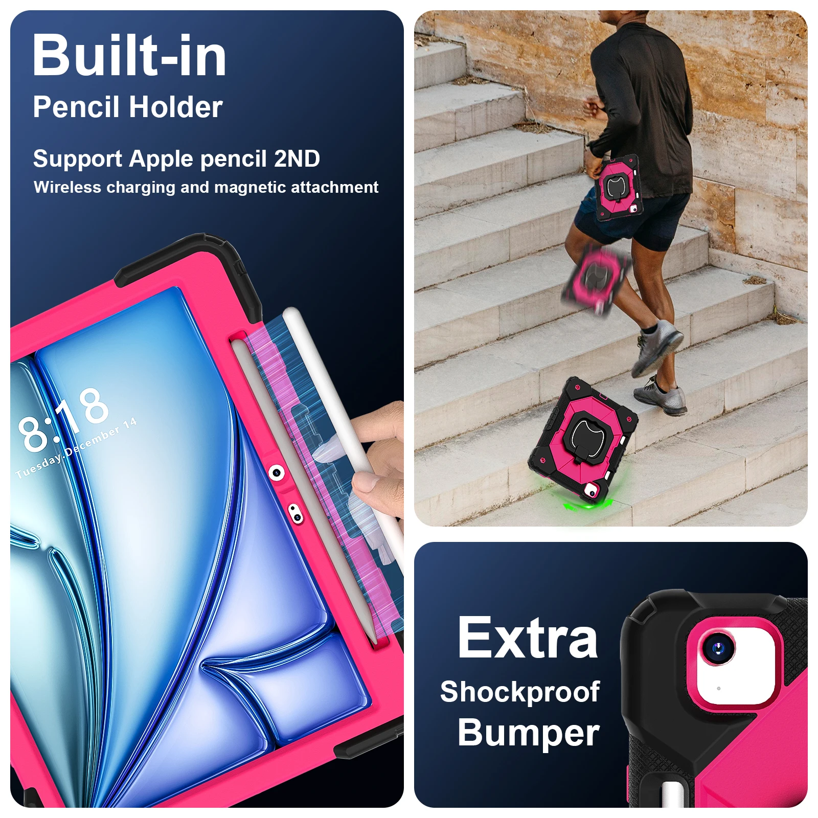 

Stand Handle Grip Heavy Duty Case For iPad Air 11 2026 M4 2025 M3 2024 M2 Rotatable Rugged Cover With Shoulder Strap Shockproof