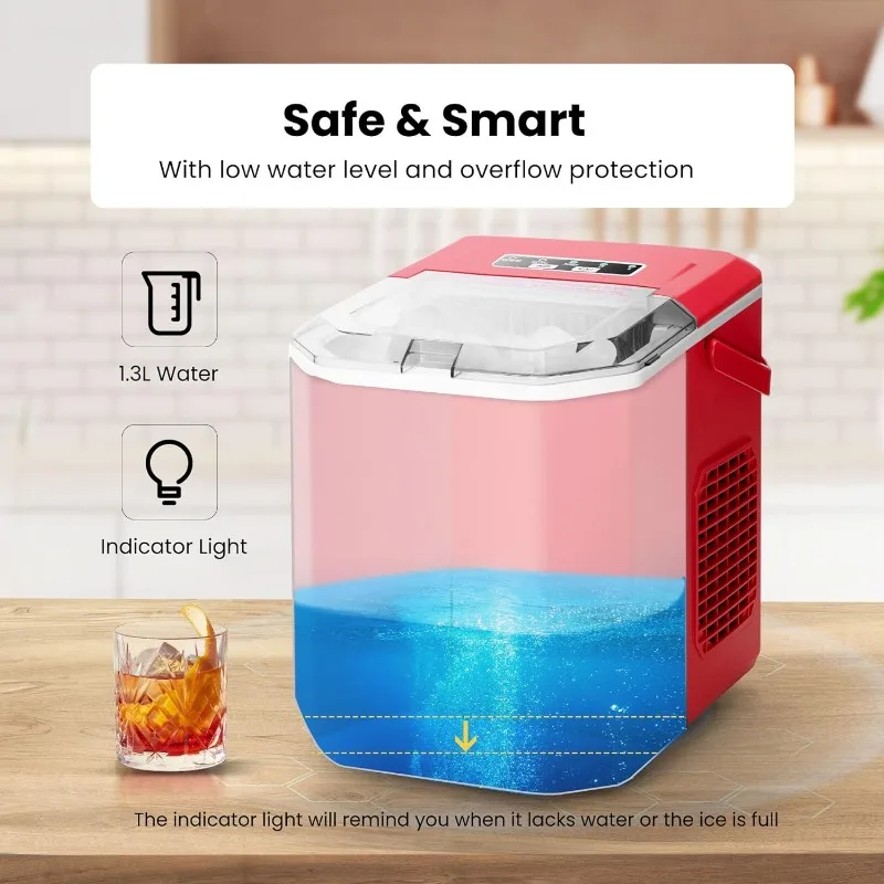 VIVOHOME-Máquina Automática Elétrica Ice Cube Maker, bancada compacta portátil, alça, colher de mão, 10 sacos de gelo e auto