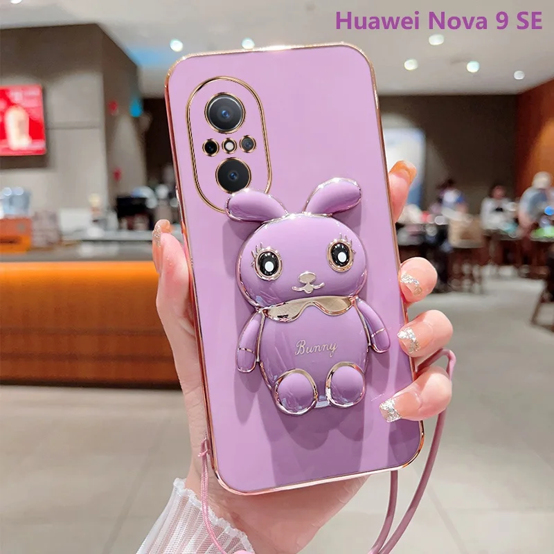 Phone Case for Huawei Nova 9 SE Huawei Nova 8 Huawei Nova 8 SE Huawei Nova 8 Pro Huawei Nova 8i Plating Square Rabbit Case Cover