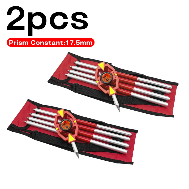2PCS Copper Mini Prism With 4 Poles For Total Station Offset+17.5mm/0mm/-30mm Surveying Prism and 50mm tip level Accessorie