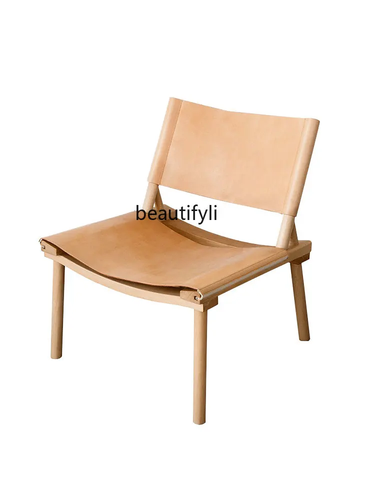 Nordic Modern Light Luxury Single Leisure Solid Wood Chair Saddle Leather Hard Leather Conference Chair