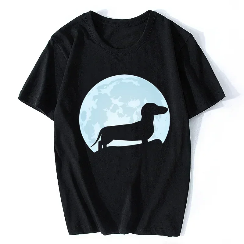 Camiseta Moon Dachshund Lover para mujer, camisetas de manga corta con cuello redondo para perro Wiener, ropa de regalo, ropa de calle, camisetas gráficas a la moda