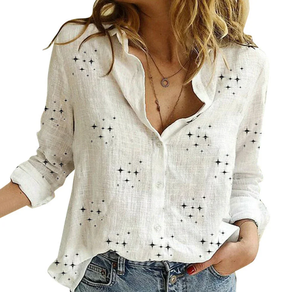 

Women Loose Floral Print Blouse Shirts Casual Female Long Sleeve Button OL Workwear Blouse Tops ARJ-72211