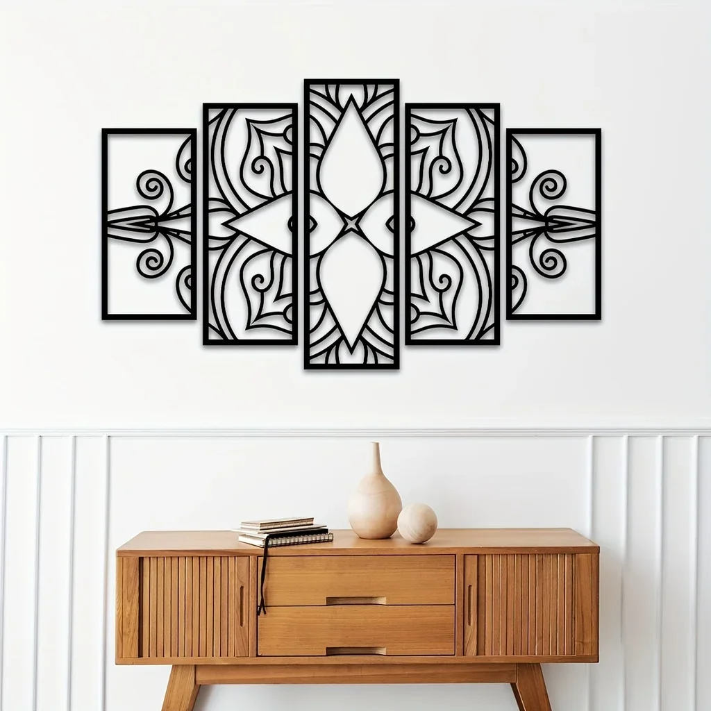 5pcs/Set, Mandala Wall Decor Laser Cutting Metal Wall Art, Metal Wall Hanging, Mandala Wall Decor Metal Art