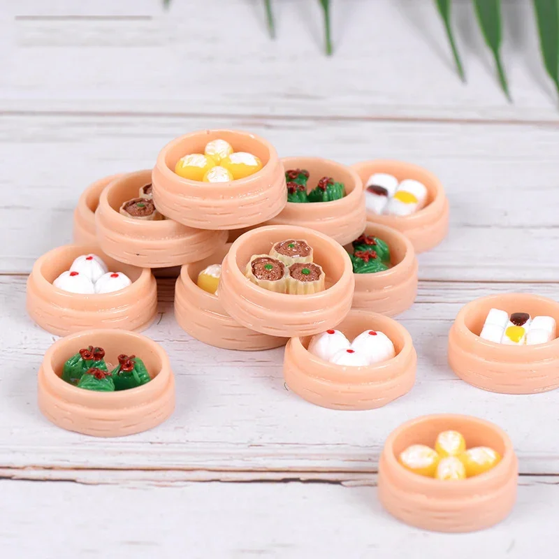 5PCS Mini Food Baozi Cuisine Miniature Dollhouse Ornament 3D Model Figurine Craft Decor Glass Decoration DIY Accessories