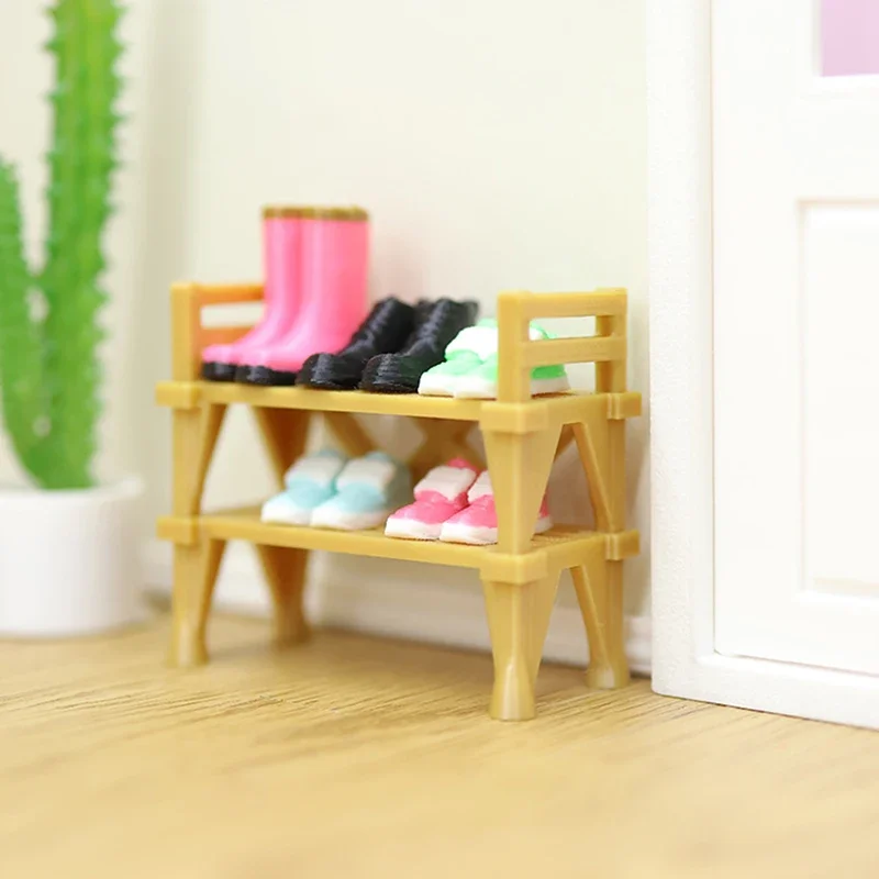 Dollhouse Simulated Double Layer Shoe Rack Model Dollhouse Furniture Accessories Dolls House Home Scene Decoration Toys