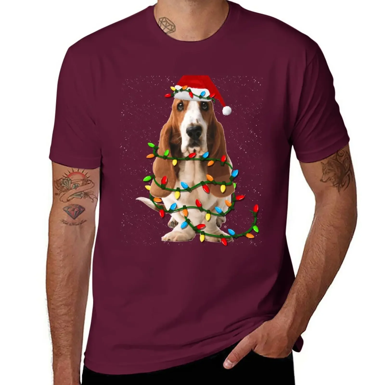 New kawaii clothes plain t-shirt funny t shirts plus size tops men clothings  Basset Hound Christmas Basset Hound Dog T-Shirt