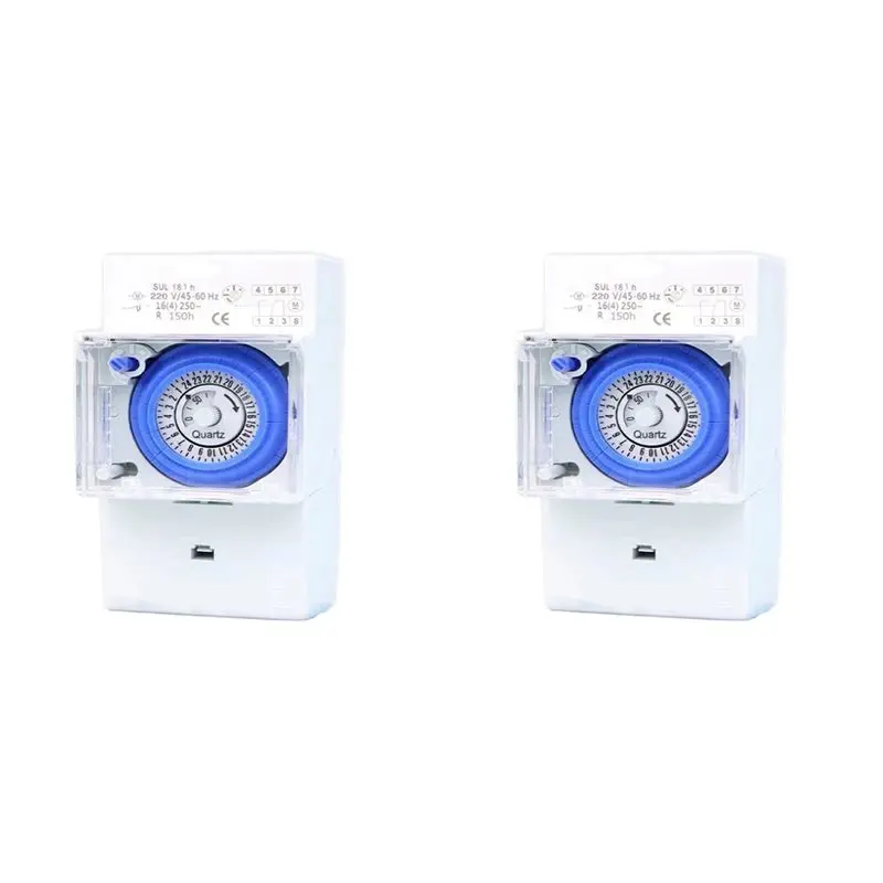 2X Mechanical Timer 24 Hours Time Switch Relay Electrical Programmable Timer 24 Hour SUL181H Din Rail Timer Switch