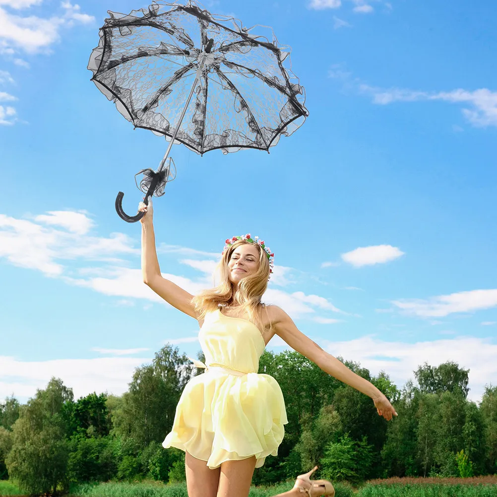 

Lace Umbrella Props Black Mini Parasol 56cmx58cm Smooth Edges Wedding Bridal Decorative Photo Shoot Accessories