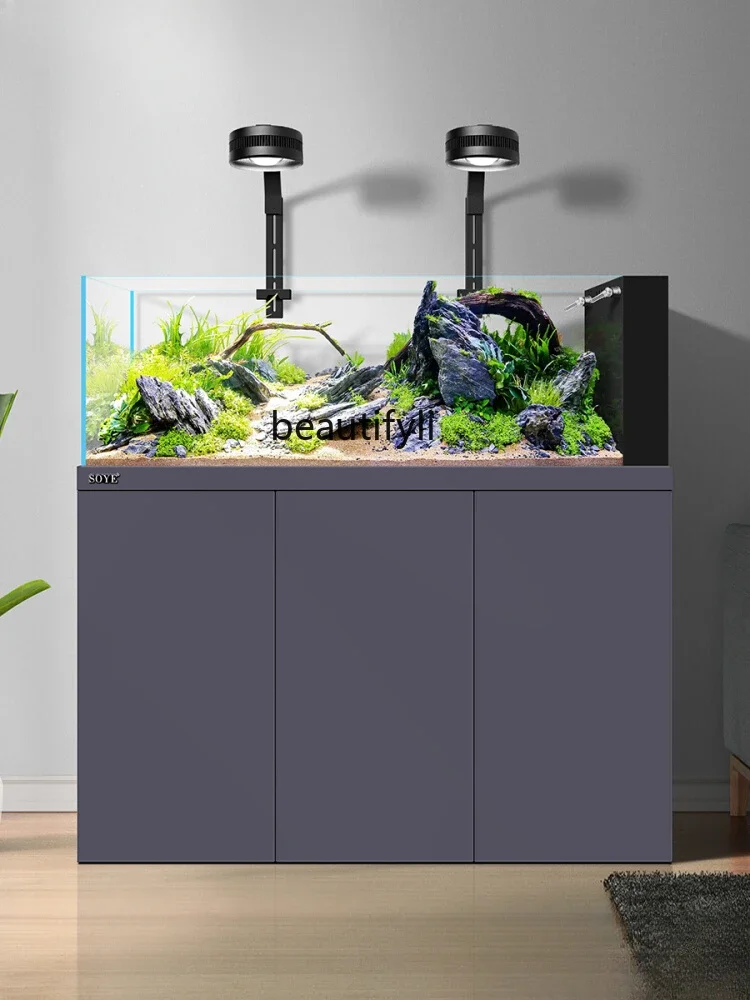 

Fish Tank Living Room Landscape Aquatic Plants Ecological Stream Tank Large New Super White Bottom Filter Aquarium