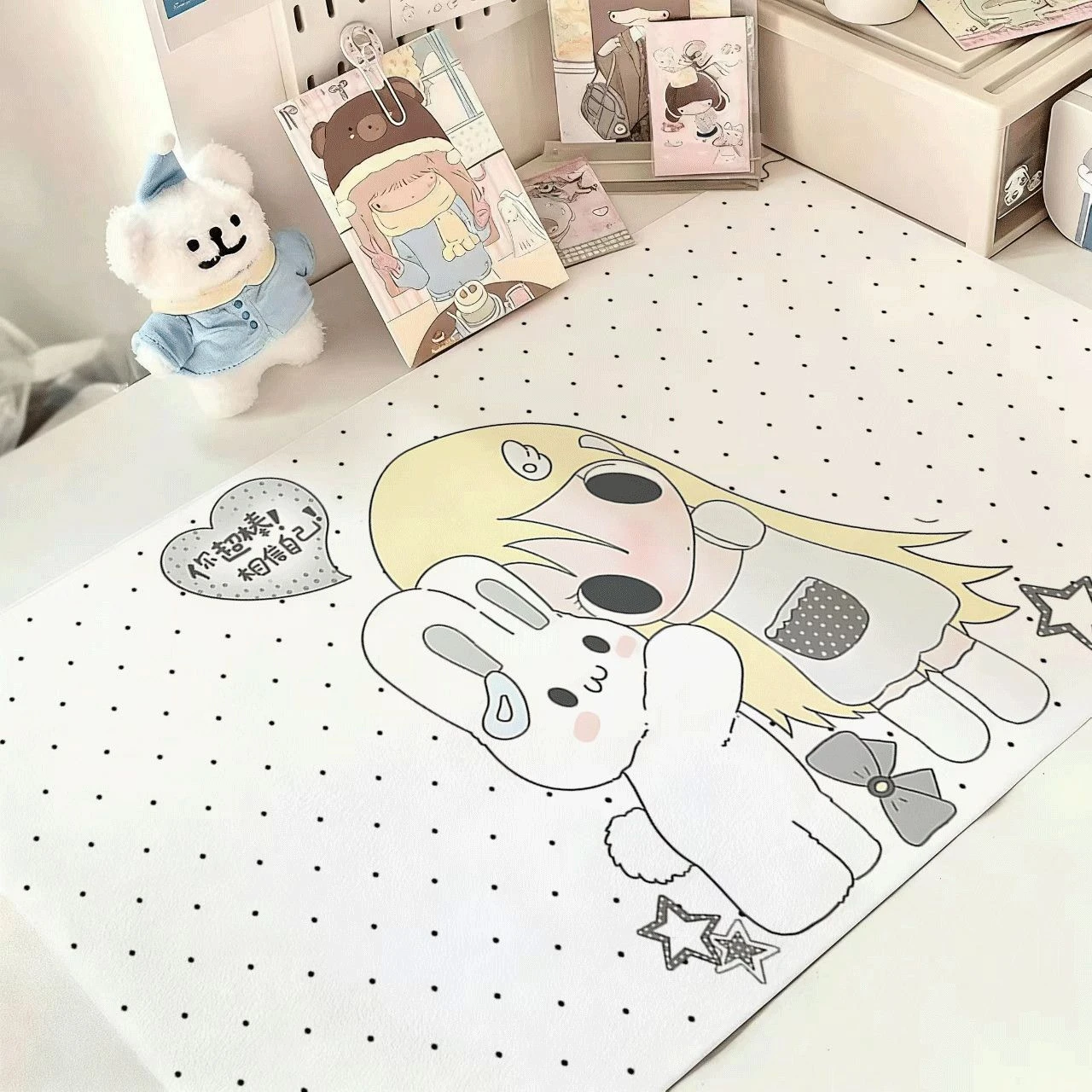 Cute Girl Rabbit Pu Leather Mousepad Office Desk Mat Mouse Pad Computer Speed Type Carpet Mat Player Laptop Keyboard Cartoon