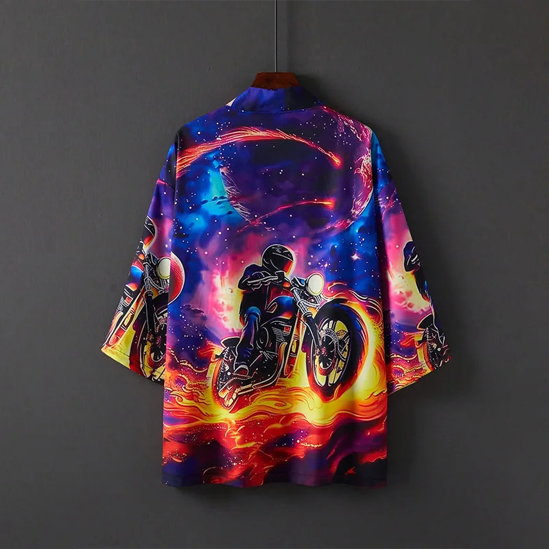 

Европейский и американский Ретро Модный Механический Стиль 3D Мотоциклетный Принт Кимоно Хаори Летний Уличный Стиль Персонализированная Пара Пляжный Отпуск Цельный Купальник Верхняя Одежда Кардиган Cover-Up