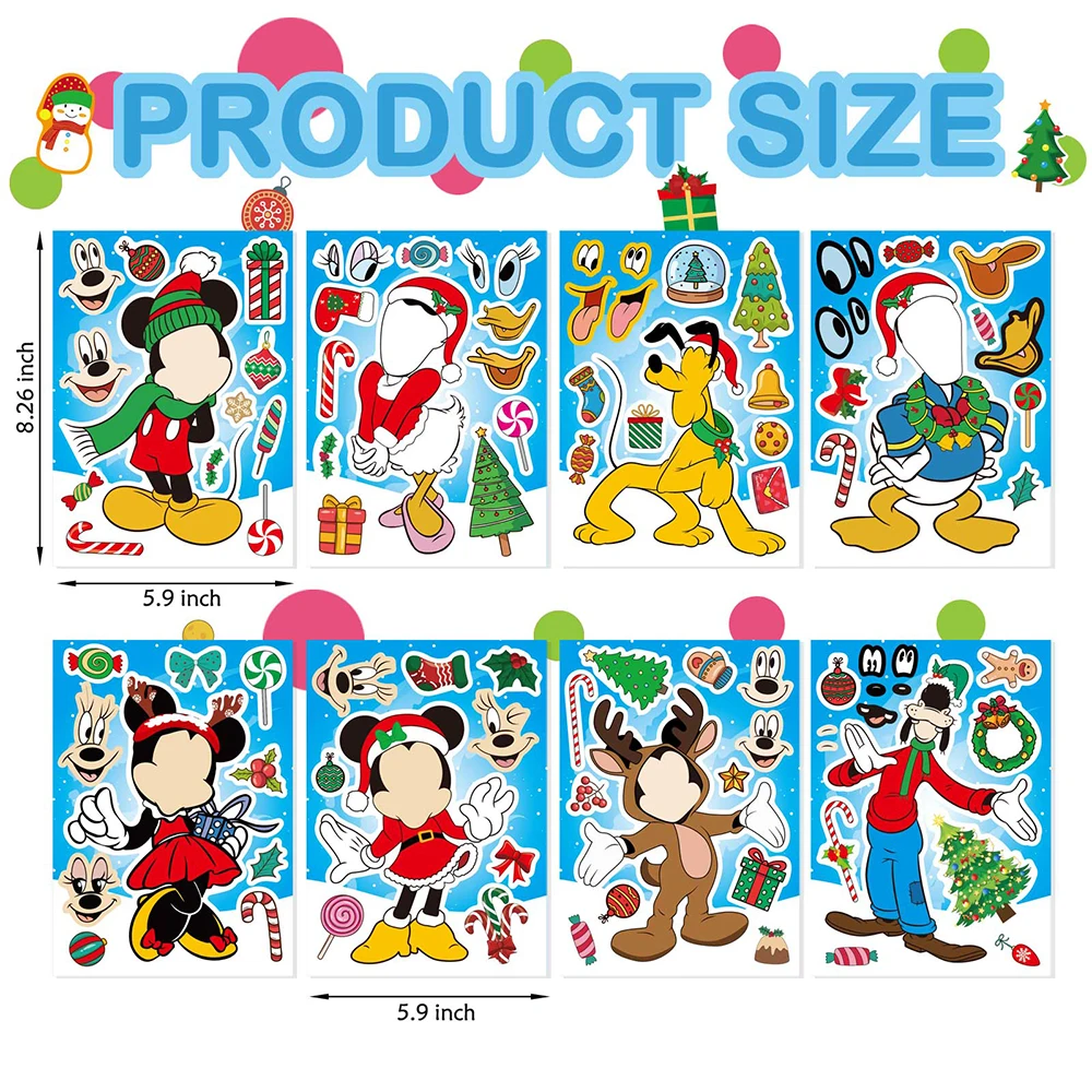 8/16Sheets Disney Mickey Mouse Donald Duck Puzzle Stickers Kids Make a Face Decals Assemble Jigsaw Toys Children Game Party Gift