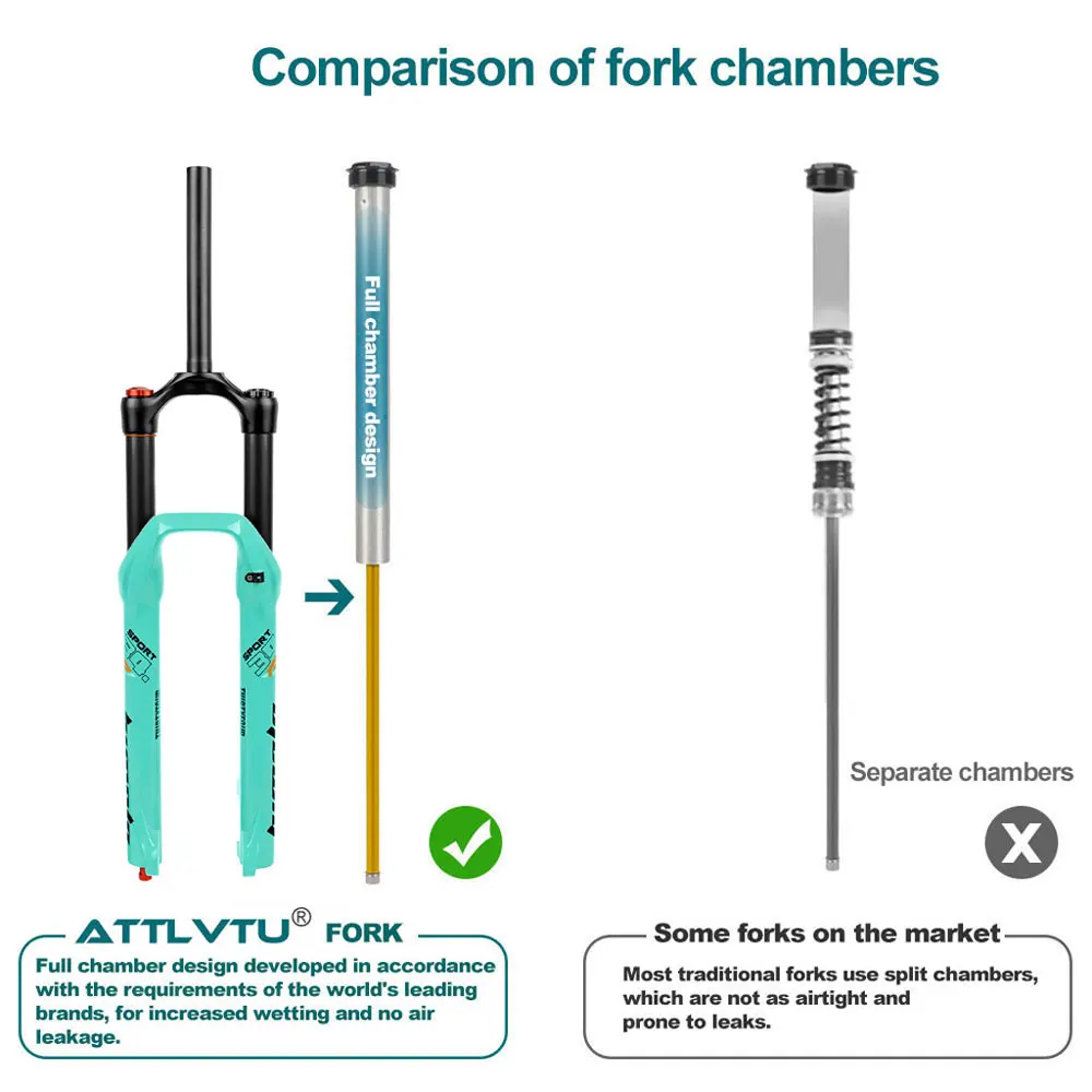 Mountain Bike Suspension Fork, Quick Release, Damping Air Fork, Bike Parts, Shock Absorber, Travel 160mm, 26 \