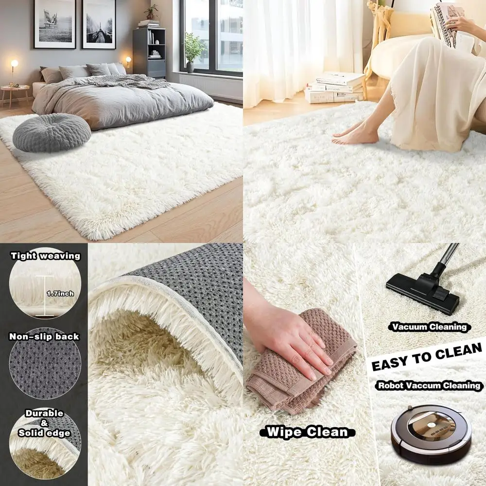 

Soft Plush 8x10 Rug for Living Room, Fluffy Shaggy Carpet for Bedrooms, Non-Slip Fuzzy Rugs for Kids Rooms, Cream White