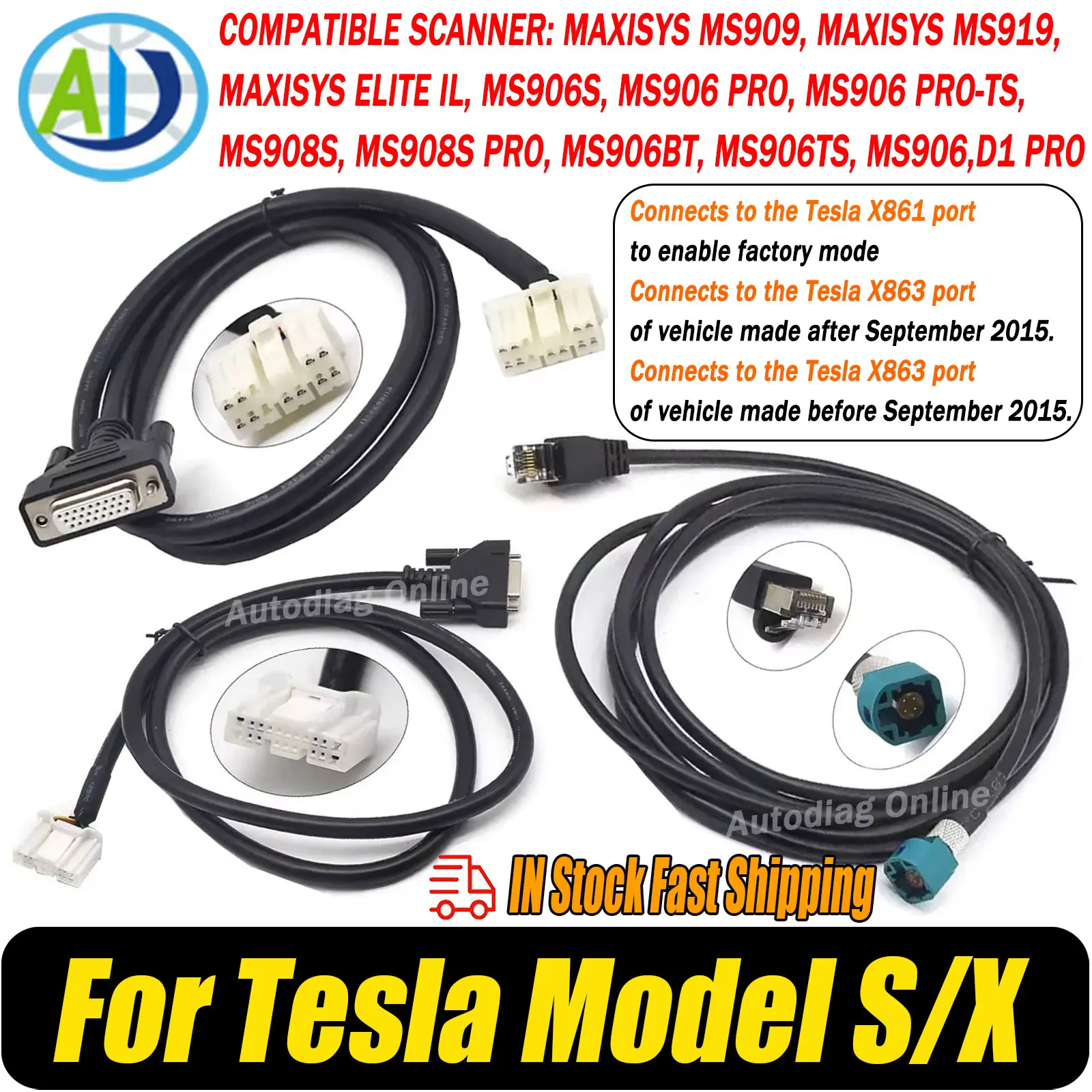 

For Tesla Model S/X OBD2 Scanner Connector 12Pin 20Pin Diagnostic Cable For Autel MaxiSYS Ultra/MS909/MS919 OBD2 Scanner Connect