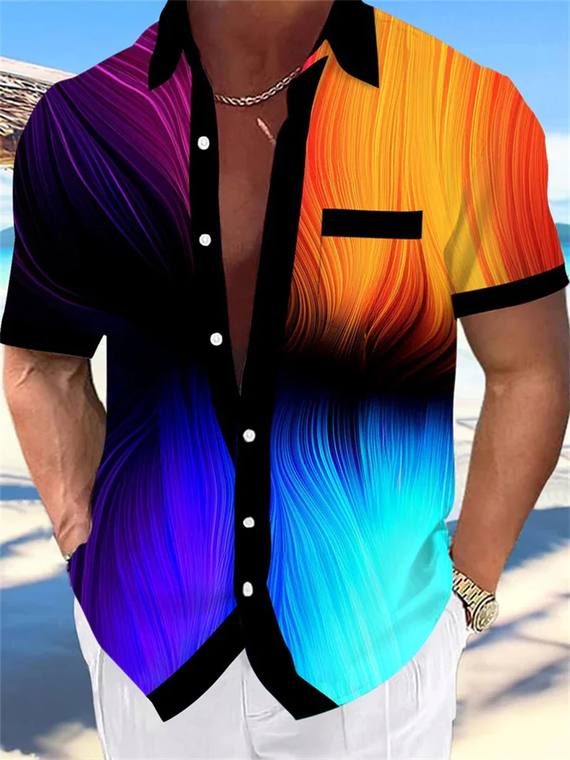 Men's Carnival Shirt Pattern Short Sleeve 3D Digital Printed Collar Carnival Retro Shirt Party Shirt Size Up