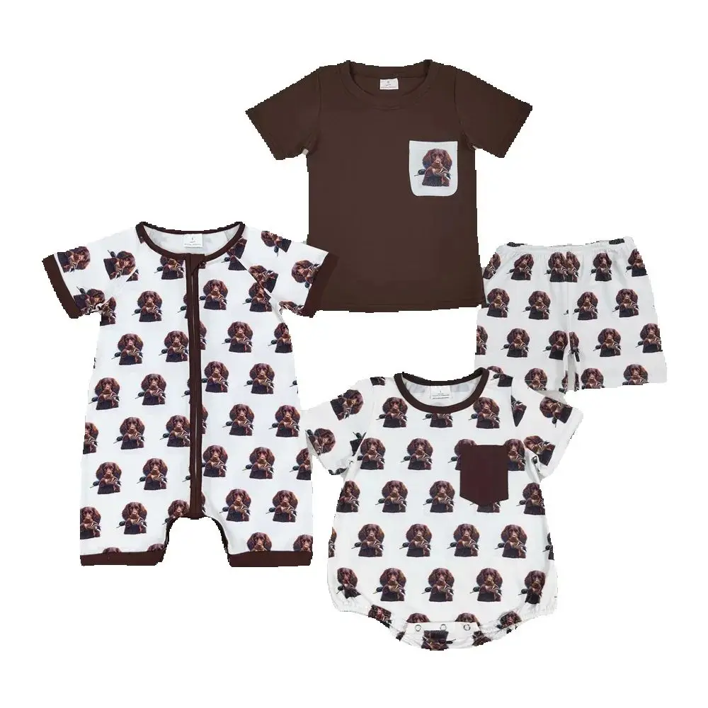 

Baby Boys Brown Pocket Dogs Sibling Rompers Clothes Sets