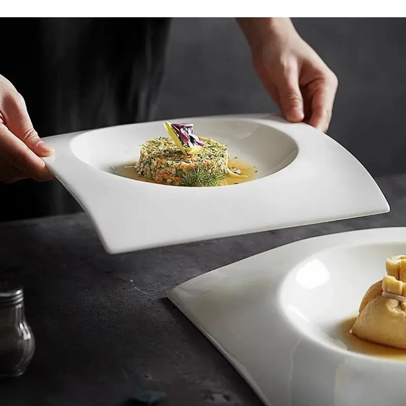 

Ceramic Dinner Plate Square Deep Thick Soup Dessert Plates Sushi Restaurant Specialty Tableware