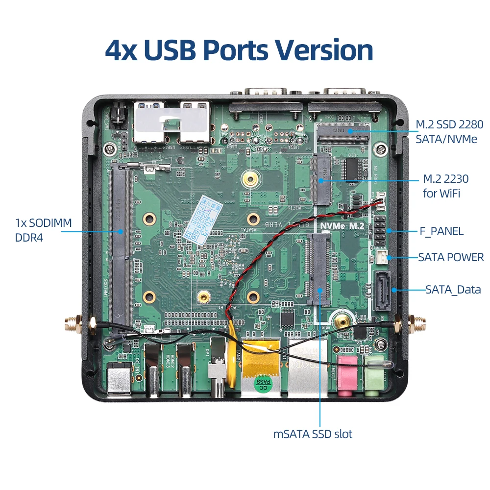 Intel N100 ミニ産業用 PC 2x シリアル ポート RS232 2x ギガビット イーサネット 2x HDMI 1xDP サポート 3 画面ディスプレイ Win10/11 Linux