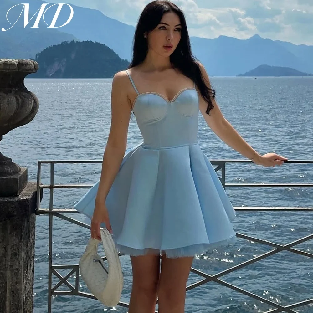 

MD New Sexy Bule Sweetheart A-line Mini Prom Gown Pleat Spaghetti Strap robes de cocktail Corset Birthday Dress Customized 2025